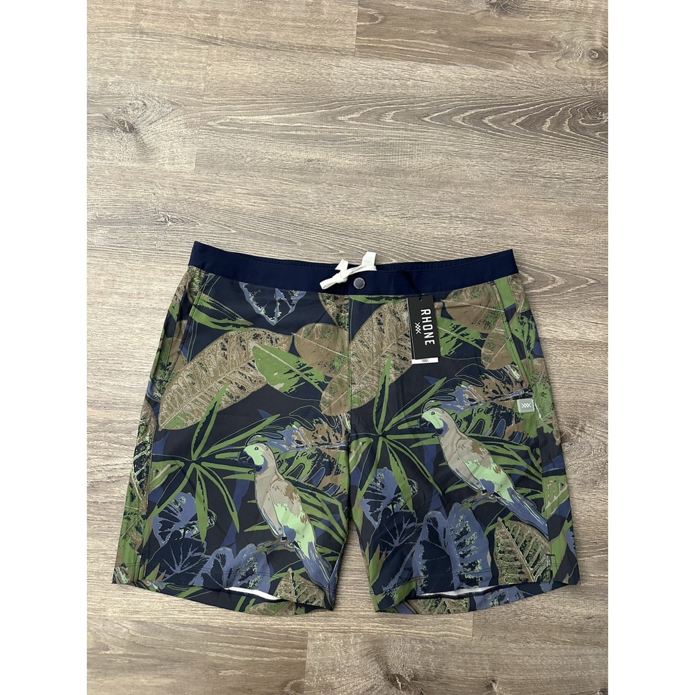 Rhone Barrier Swim Shorts Men's XL Tropical Floral Green/blue